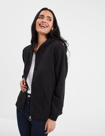 Sweat zippé à capuche noir femme