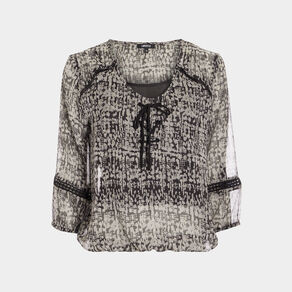 blouse manches 34 detail lacage noir femme Blouse manches 3/4 détail laçage noir femme