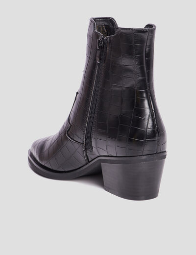 Bottines santiags aspect croco à talons noir femme