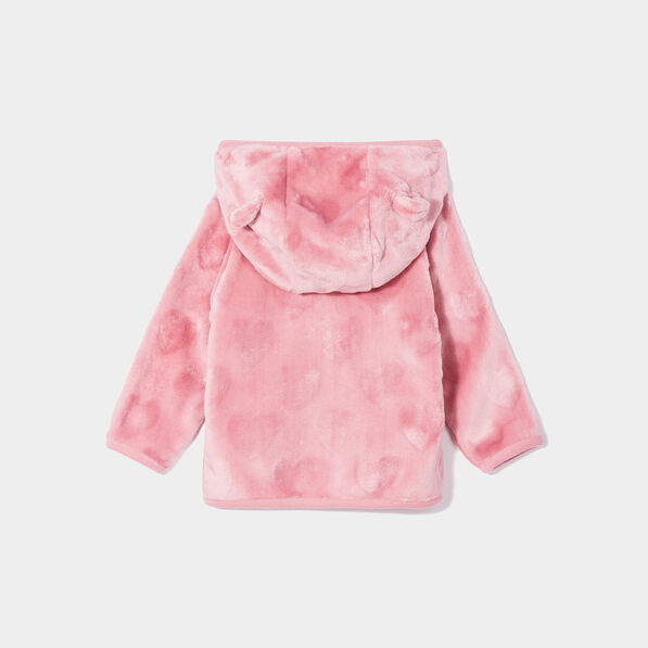 Gilet fausse fourrure zippé à capuche vieux rose bébé fille