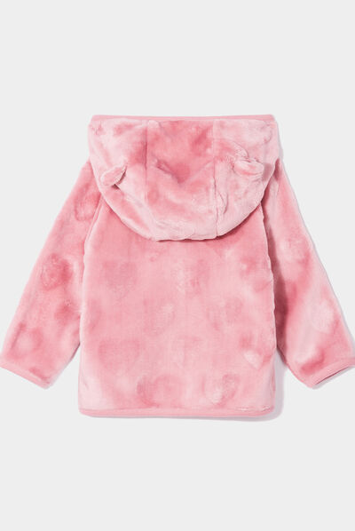 Gilet fausse fourrure zippé à capuche vieux rose bébé fille
