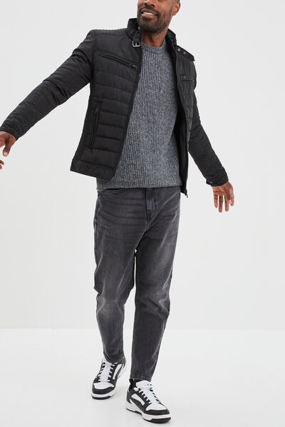 Pull col rond à manches longues gris foncé homme