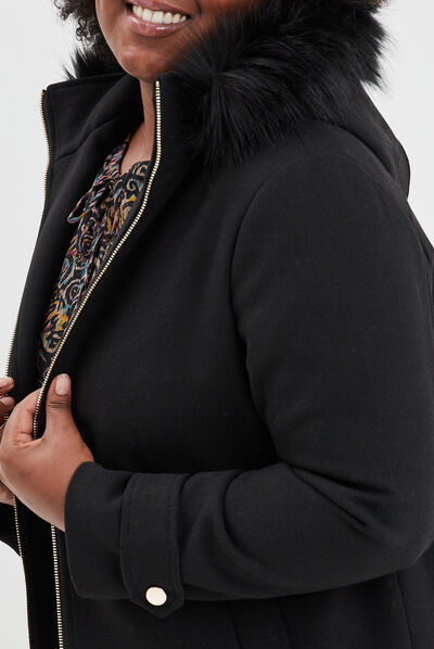 Manteau à capuche fourrure amovible noir femme grande taille