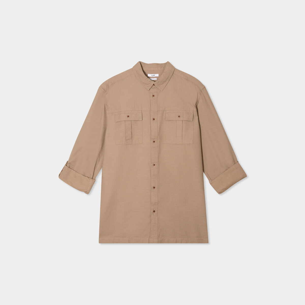 Chemise manches retroussables taupe homme