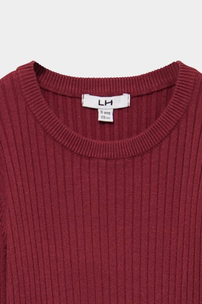 Pull c&ocirc;tel&eacute; ajust&eacute; manches longues bordeaux fille