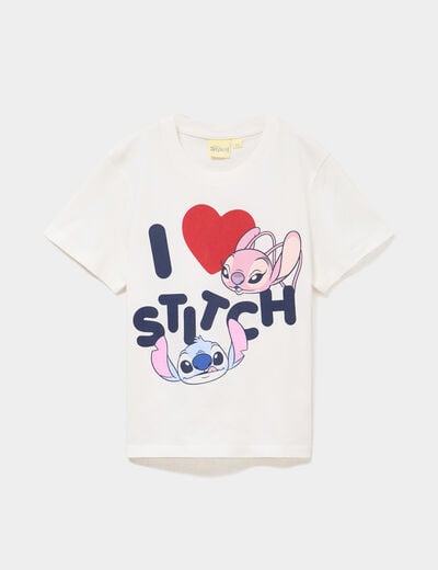T-shirt manches courtes coton Stitch blanc fille