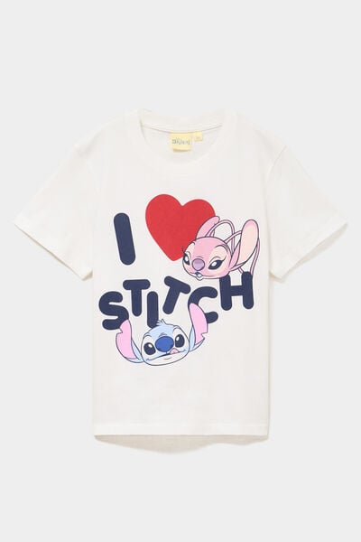 T-shirt manches courtes coton Stitch blanc fille
