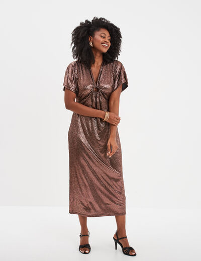 Robe évasée midi dos et col en V terracotta femme