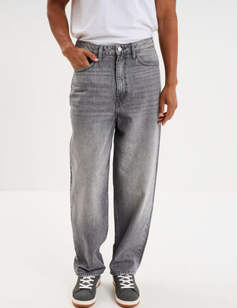 Jeans baggy 5 poches coton denim gris homme