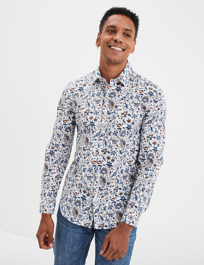 Chemise ajustée col français blanc homme