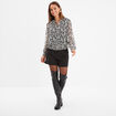 Blouse manches longues col montant noir femme