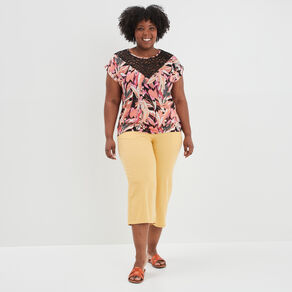 T-shirt col à dentelle Modavista noir femme grande taille