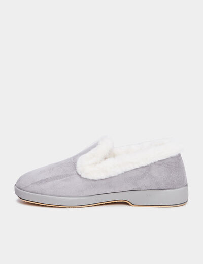 Chaussons avec col &agrave; fourrure gris femme