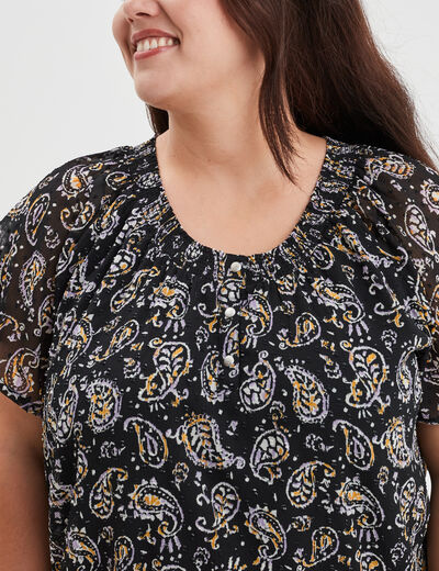 Blouse plumetis manches courtes noir femme grande taille