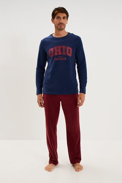 Ensemble pyjama effet polaire 2 pi&egrave;ces bleu homme
