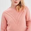 Pull col rond manches longues rose saumon femme