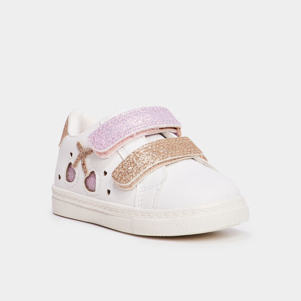Tennis basses à scratchs et paillettes blanc bébé fille