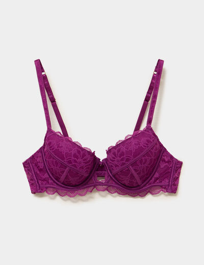 Soutien-gorge corbeille padd&eacute; dentelle violet fonc&eacute; femme