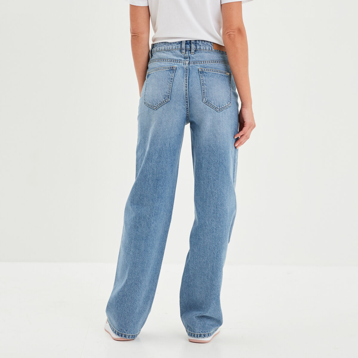 Jeans wide leg taille haute coton denim double stone femme