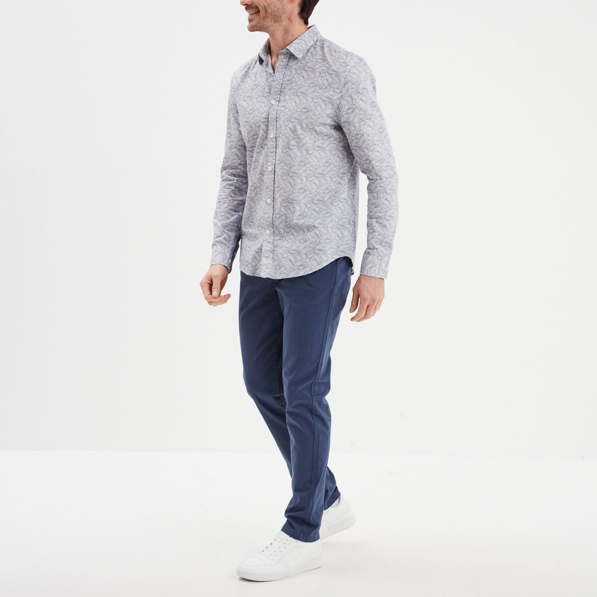Chemise droite imprim&eacute;e manches longues blanc homme