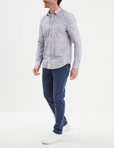 Chemise droite imprimée manches longues blanc homme