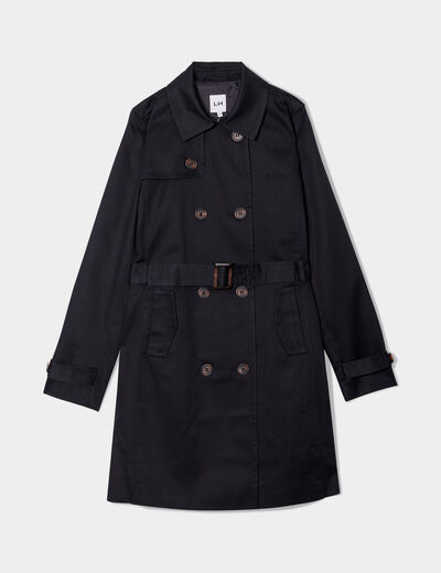 Trench mi-long ceinturé noir femme