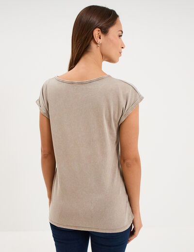 T-shirt d&eacute;lav&eacute; en coton marron fonc&eacute; femme