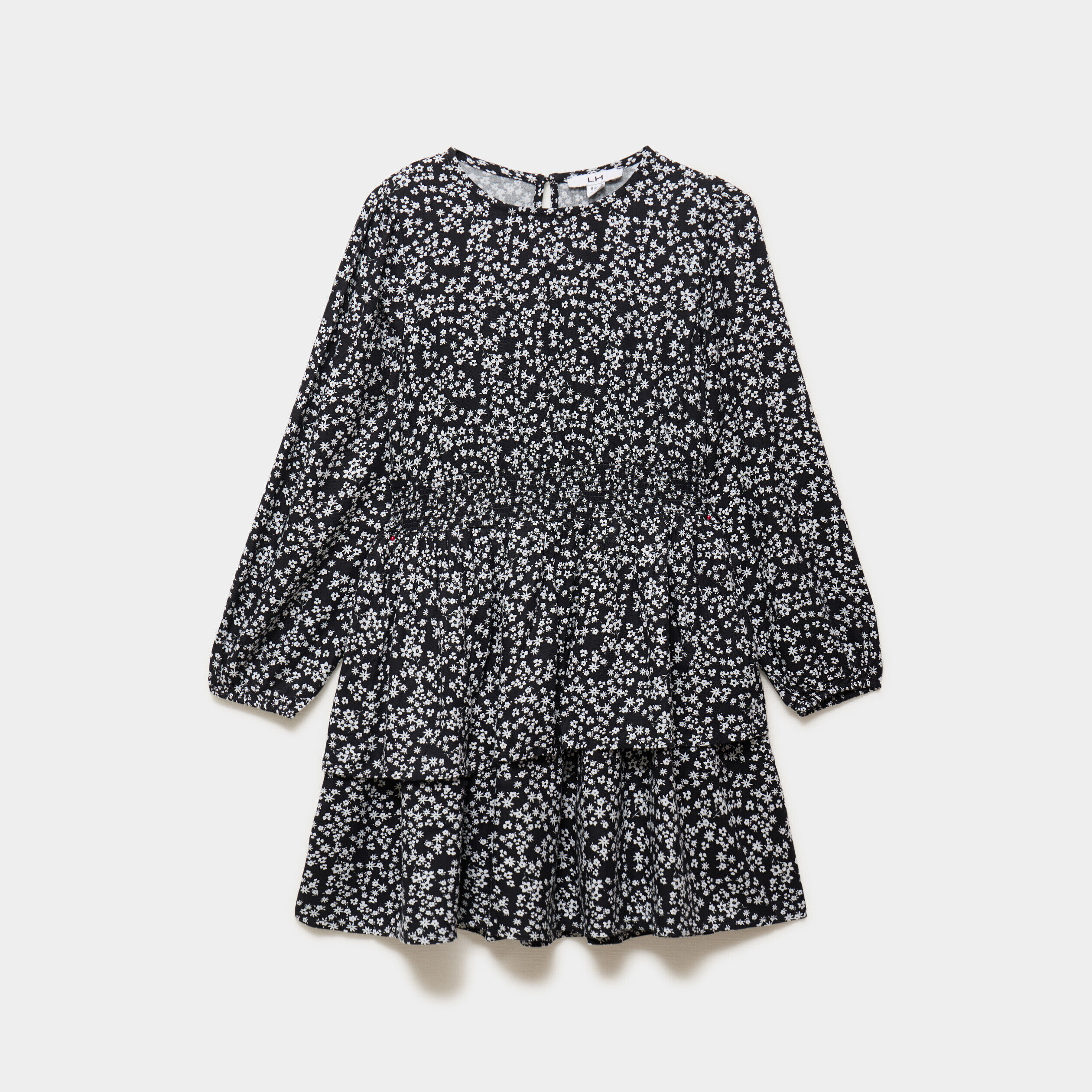Robe courte patineuse à volants smockée noir fille LH