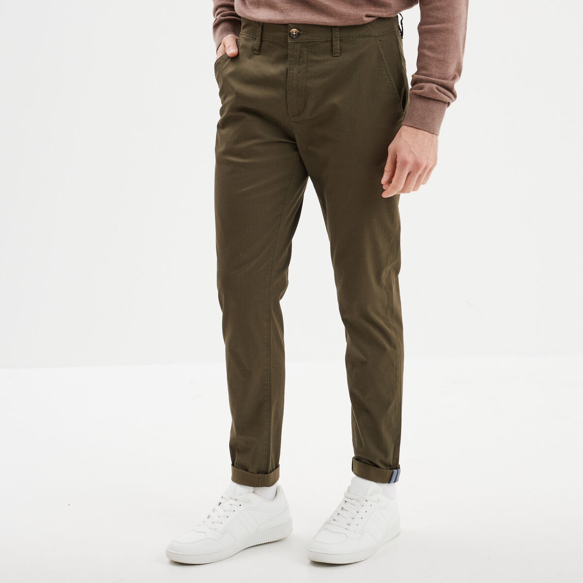 Pantalon Chino Scotch & Soda Super Slim Fit Stretch - Vert Kaki Foncé - Neuf Avec étiquettes
