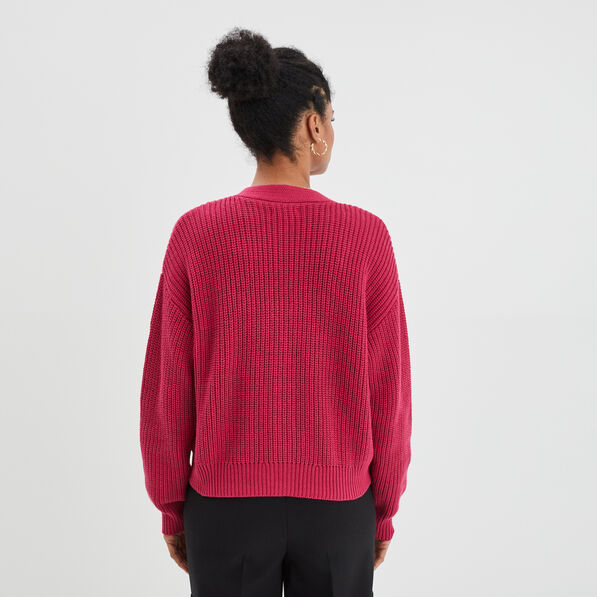 Gilet col en V avec 3 boutons rose framboise femme