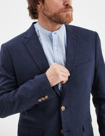 Veste blazer droite lin m&eacute;lang&eacute; bleu marine homme