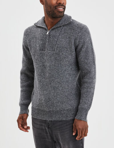 Pull avec col camionneur côtelé gris foncé homme