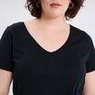 T-shirt col en V manches courtes coton noir femme grande taille