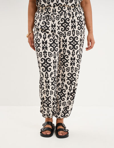 Pantalon &eacute;lastiqu&eacute; fluide ecru femme grande taille