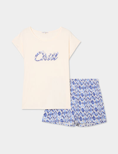 Ensemble pyjama short 2 pièces coton blanc femme