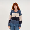 Pull col V ajour&eacute; manches longues bleu ciel femme