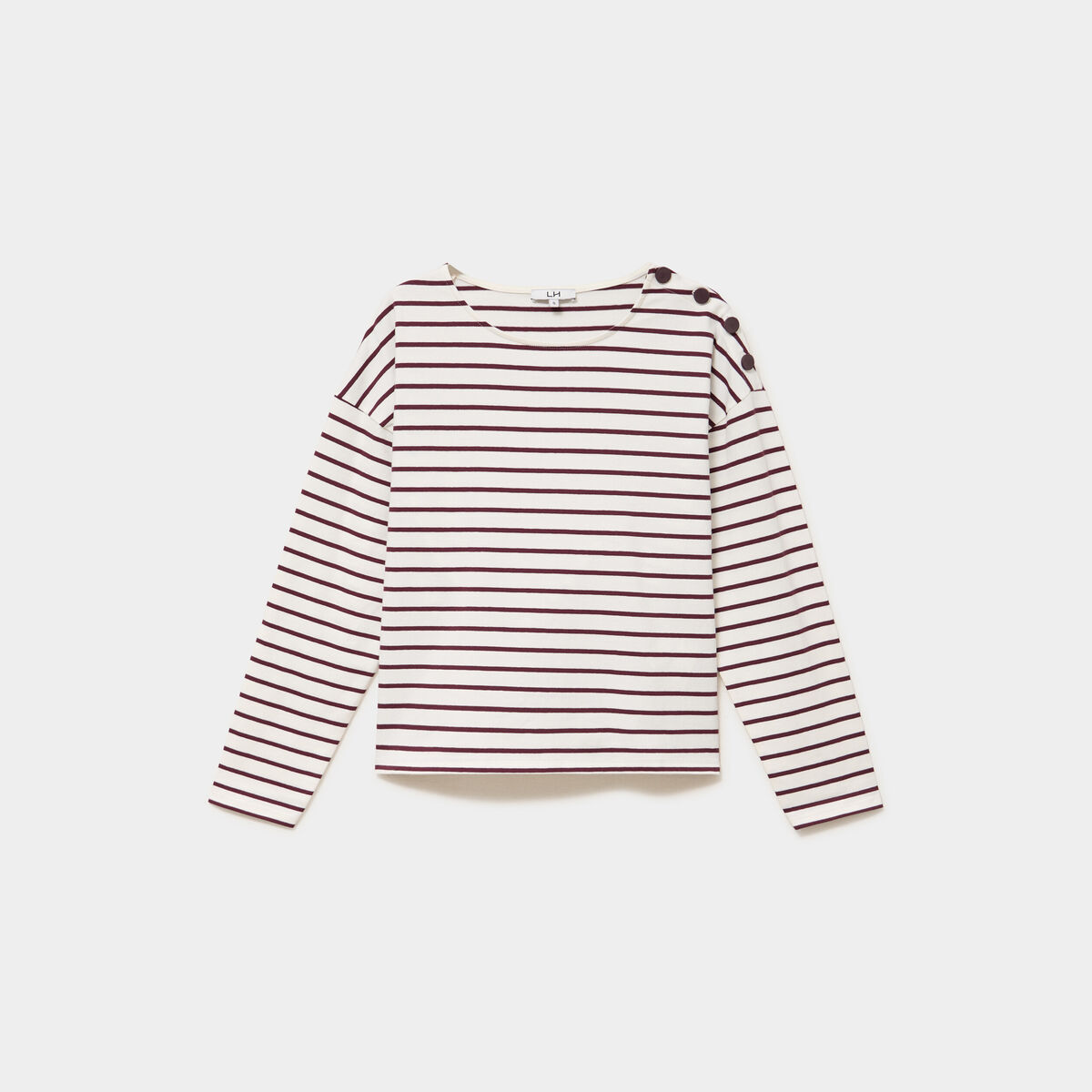 T-shirt marini&egrave;re col rond avec boutons ecru femme