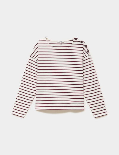 T-shirt marini&egrave;re col rond avec boutons ecru femme