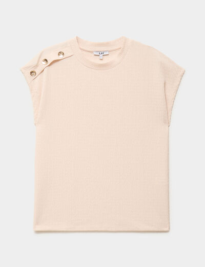 T-shirt col rond avec boutons beige femme