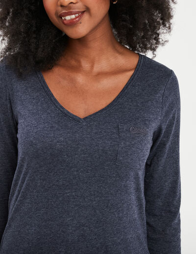 T-shirt manches longues 1 poche Creeks bleu marine femme