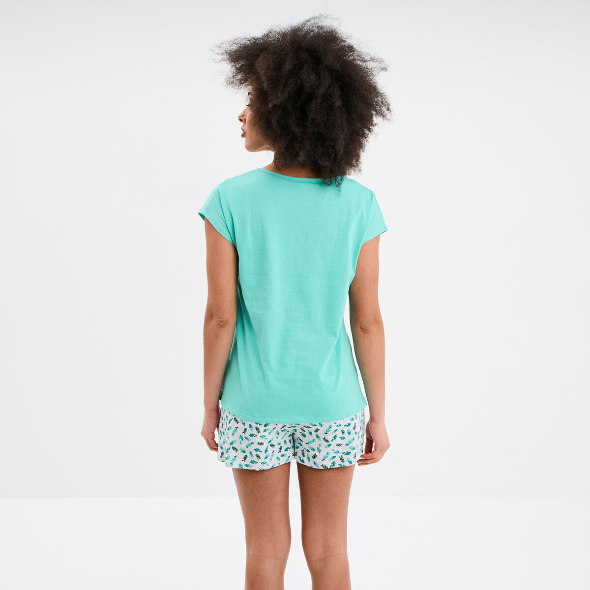 Ensemble pyjama short et t-shirt coton bleu turquoise femme