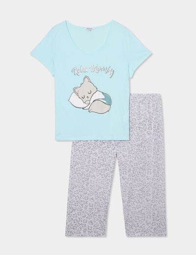 Ensemble pyjama corsaire Modavista bleu turquoise femme grande taille
