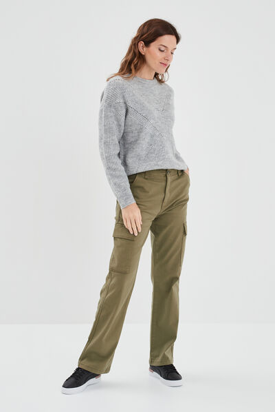 Pull avec détails ajourés gris clair femme