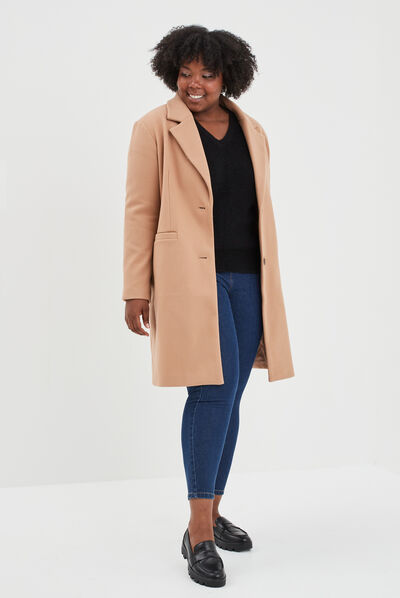 Manteau long boutonné marron clair femme grande taille