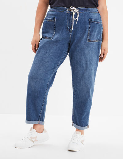 Jeans straight 7/8ème taille haute denim stone femme grande taille