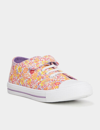 Tennis basses à scratchs en toile multicolore fille