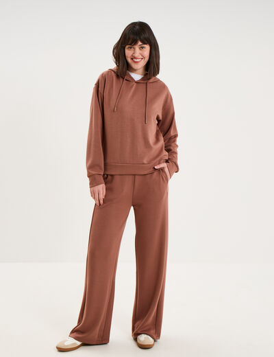 Pantalon de jogging large molletonn&eacute; marron femme