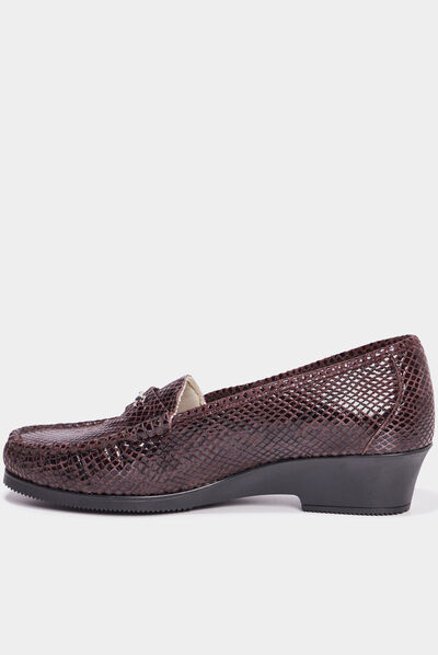 Mocassins en cuir compensés pied large bordeaux femme