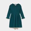 Robe tricot &eacute;vas&eacute;e manches longues vert canard b&eacute;b&eacute; fille