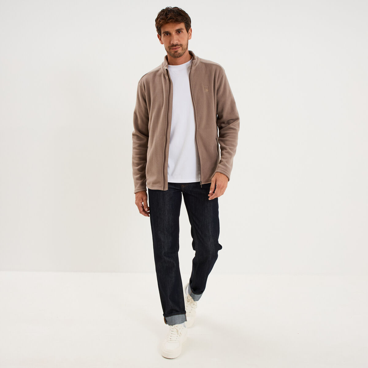 Gilet polaire zipp&eacute; manches longues gris homme